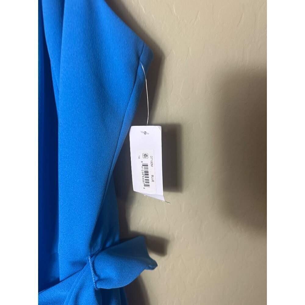 Donna Morgan Sleeveless Wide Leg Pant, Belt, Pockets Blue Jumpsuit SZ 14 - Picture 5 of 5